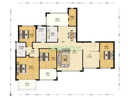 振业城四五期 4室1厅2卫 202平方