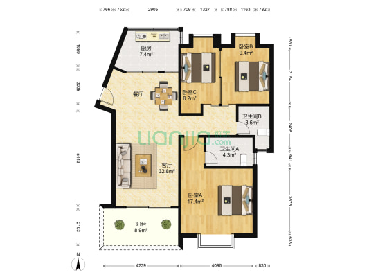 汇港名苑 3室1厅2卫 112平方