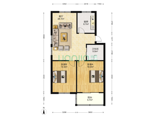 寰庆花园 2室1厅1卫 92平方