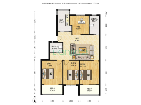 嘉绿南苑 4室1厅2卫 116平方