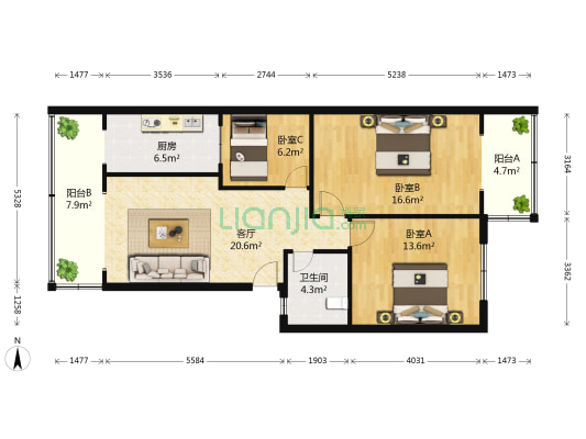 祥和苑西区 3室1厅1卫 97平方
