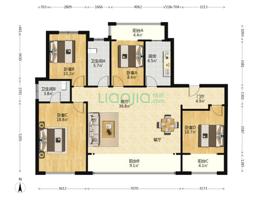 湖城印象熙岸 4室1厅2卫 143平方