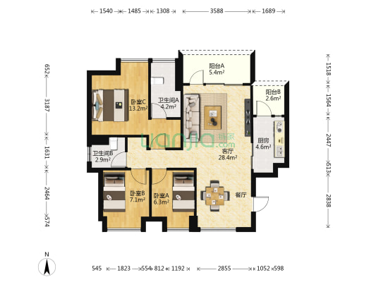 时代倾城二期 3室1厅2卫 95平方