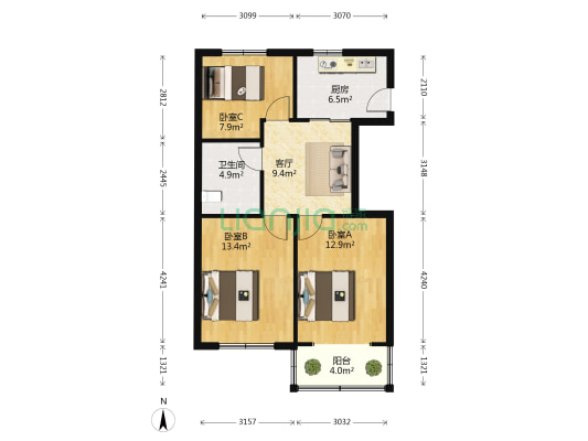 华家池农药厂宿舍金兰池社区 3室1厅1卫 75平方