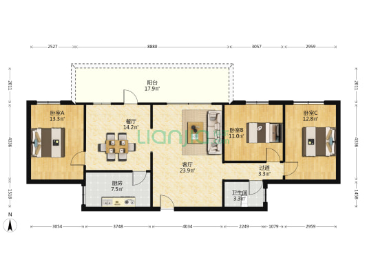 麦岸路13号 3室2厅1卫 109平方