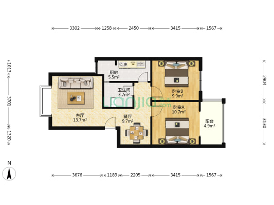 桃溪庭苑 2室2厅1卫 76平方