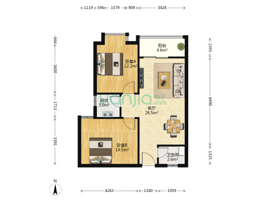 德丰大厦 2室1厅1卫 85平方