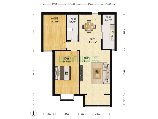 裕馨园 1室2厅1卫 101平方
