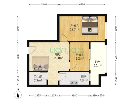 长房凤凰佳园 2室1厅1卫 66平方