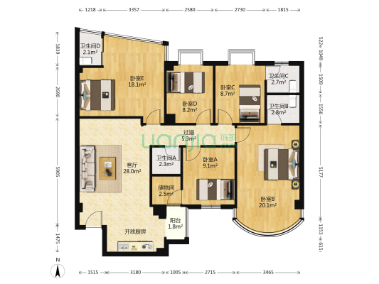 东方明珠广场 5室1厅4卫 137平方