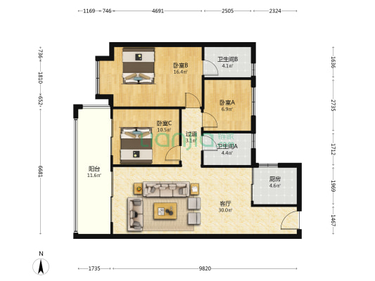 碧桂园北城映象秋分苑 3室1厅2卫 114平方