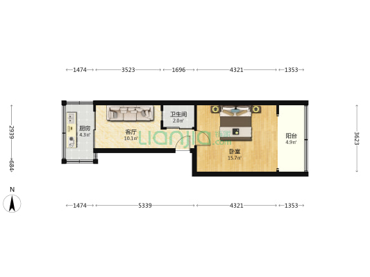 西安市友谊公司家属院 1室1厅1卫 48平方
