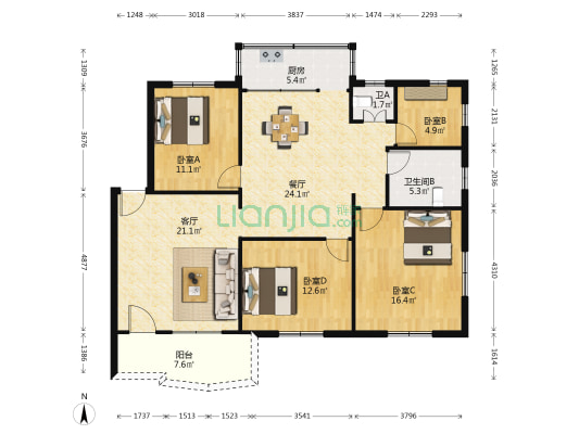 翠园东 4室2厅2卫 125平方
