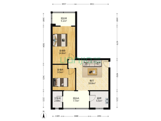 三道街44号 2室1厅1卫 74平方