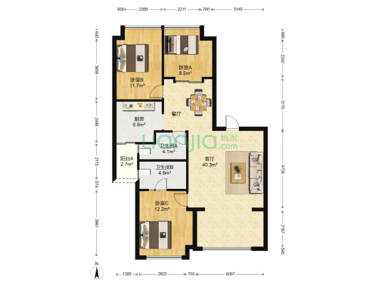 融信大卫城A区 3室1厅2卫 116平方