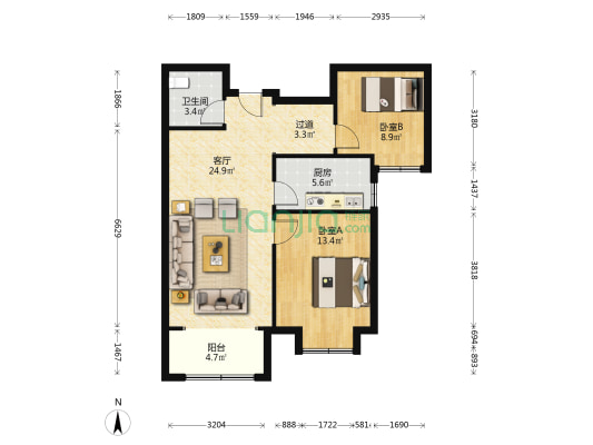 碧桂园天汐苑 2室1厅1卫 92平方