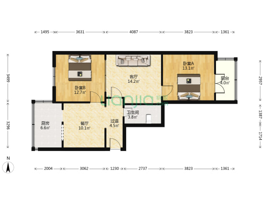 商务厅宿舍 2室2厅1卫 79平方