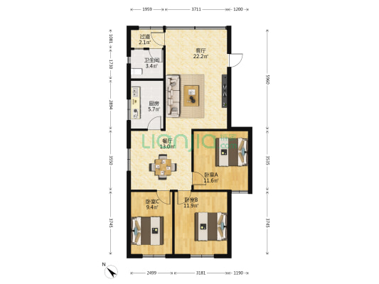 中保新村 3室2厅1卫 93平方