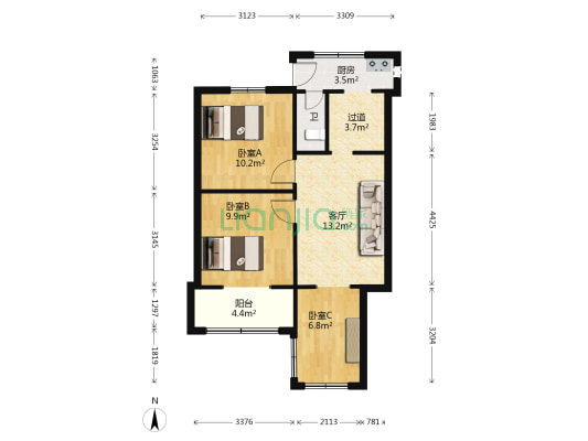 洋河二村6号 3室1厅1卫 55平方