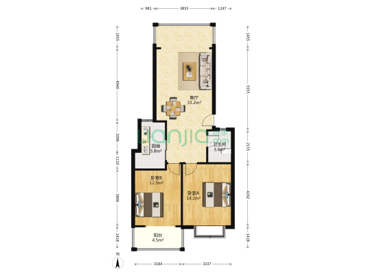 绿海星城 2室1厅1卫 82平方