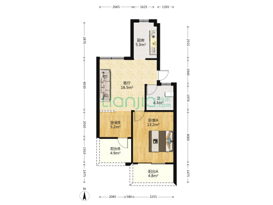 运河人家·蓬莱坊 2室1厅1卫 102平方