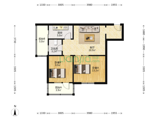 三百吨 2室1厅1卫 86平方