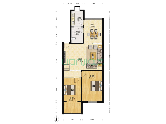 瑞青花园 2室2厅1卫 100平方