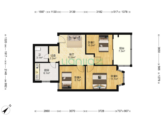 爱华隆兴嘉园 3室1厅1卫 79平方