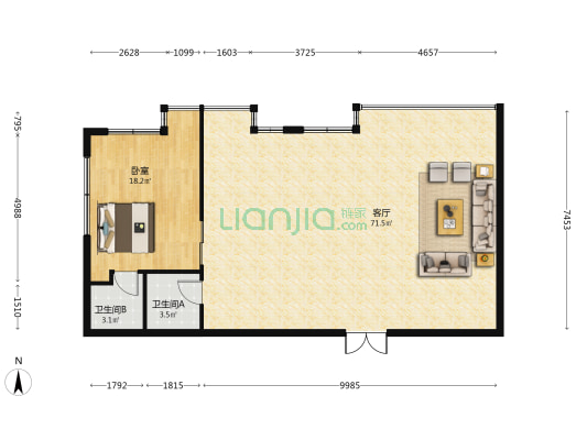 海峡鑫天地 1室1厅2卫 145平方