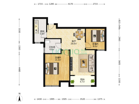 幸福城欣园 2室1厅1卫 93平方