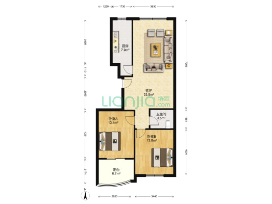 明珠广场上城 2室1厅1卫 110平方