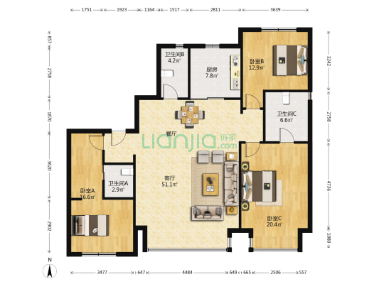 美的君兰江山 3室1厅3卫 180平方