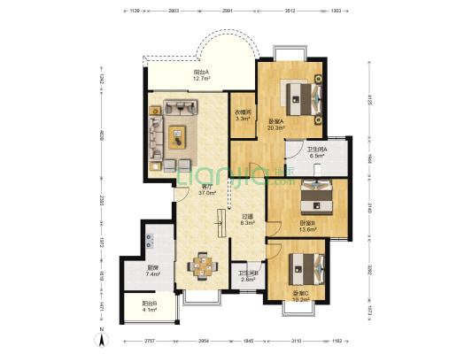 鸿恩丽舍 3室1厅2卫 148平方