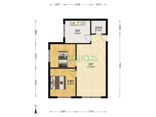 银鑫花园 2室1厅1卫 76平方