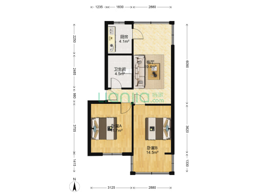 德阳市政协宿舍 2室1厅1卫 66平方