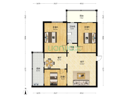 省国土厅宿舍 3室2厅1卫 106平方