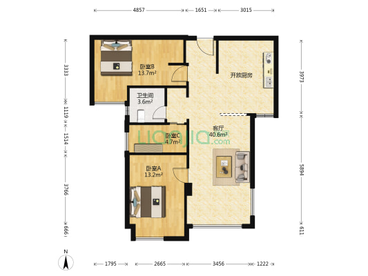 海赋江城 3室1厅1卫 92平方