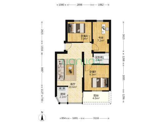 福建三建宿舍 3室1厅1卫 61平方