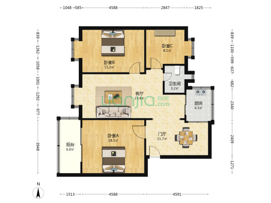 静逸居 3室1厅1卫 98平方