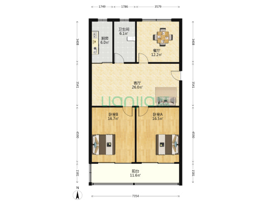 普庆苑东区南区 2室2厅1卫 195平方