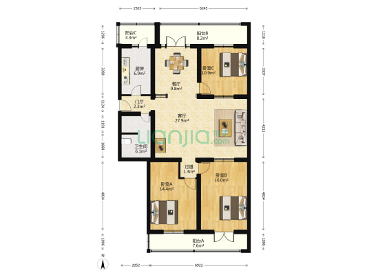 康鸿家园 3室2厅1卫 155平方