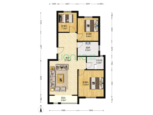 东城名郡 3室1厅1卫 100平方