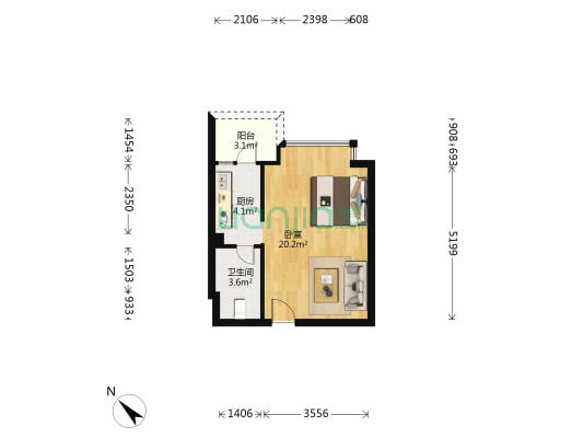 优信中心 1室0厅1卫 42平方