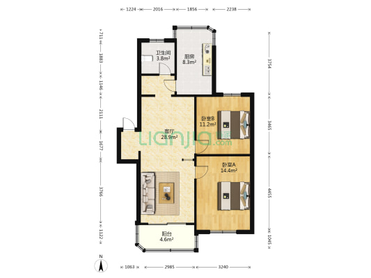 蓝天公寓 2室1厅1卫 89平方