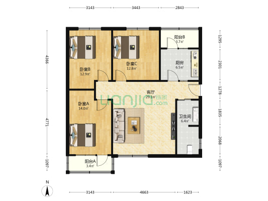 长江西路 3室1厅1卫 104平方