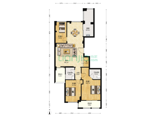 中环大厦 3室1厅2卫 146平方