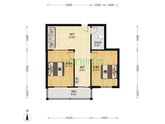 育才里(津南) 2室2厅1卫 72平方