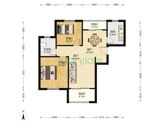 五浦汇c区顾会庭 2室2厅1卫 90平方