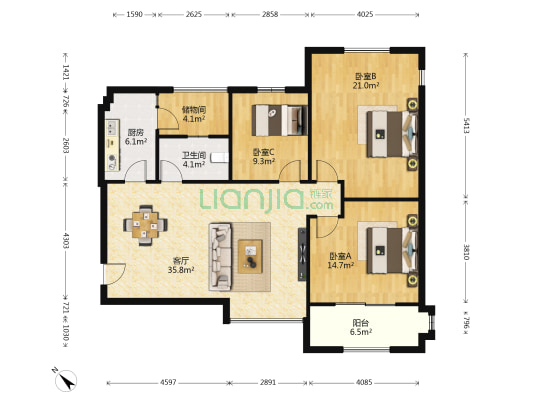 维多利亚富御 3室1厅1卫 119平方