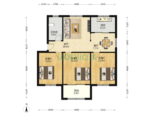 长城花园 3室2厅1卫 101平方